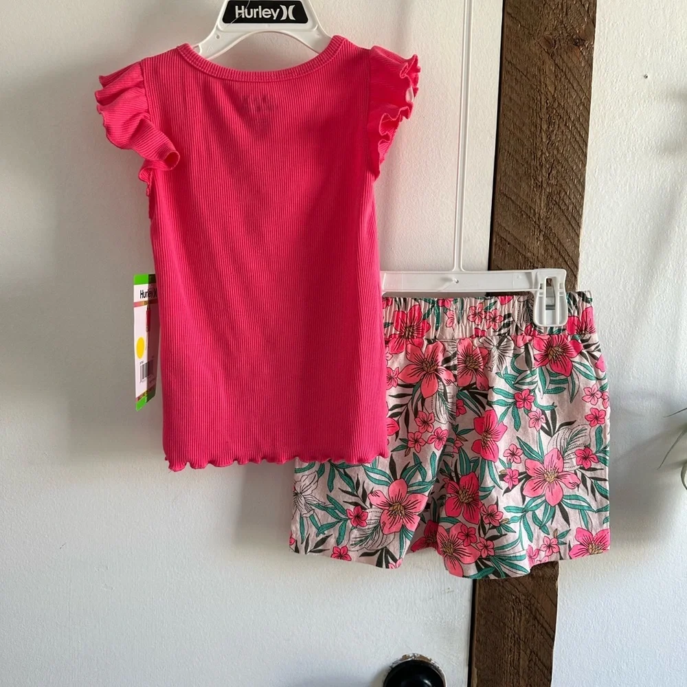 New Hurley Pink Top and Floral Shorts Set Size 3T Toddler Girl - Picture 4 of 12